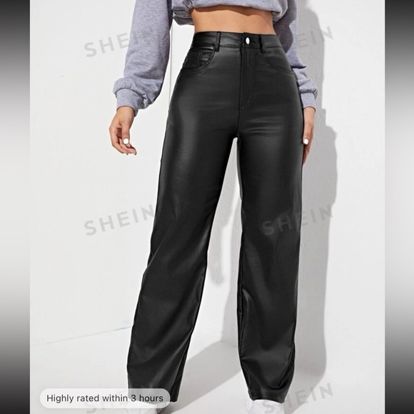 SHEIN Pants - High waist boyfriend fit leather look pants